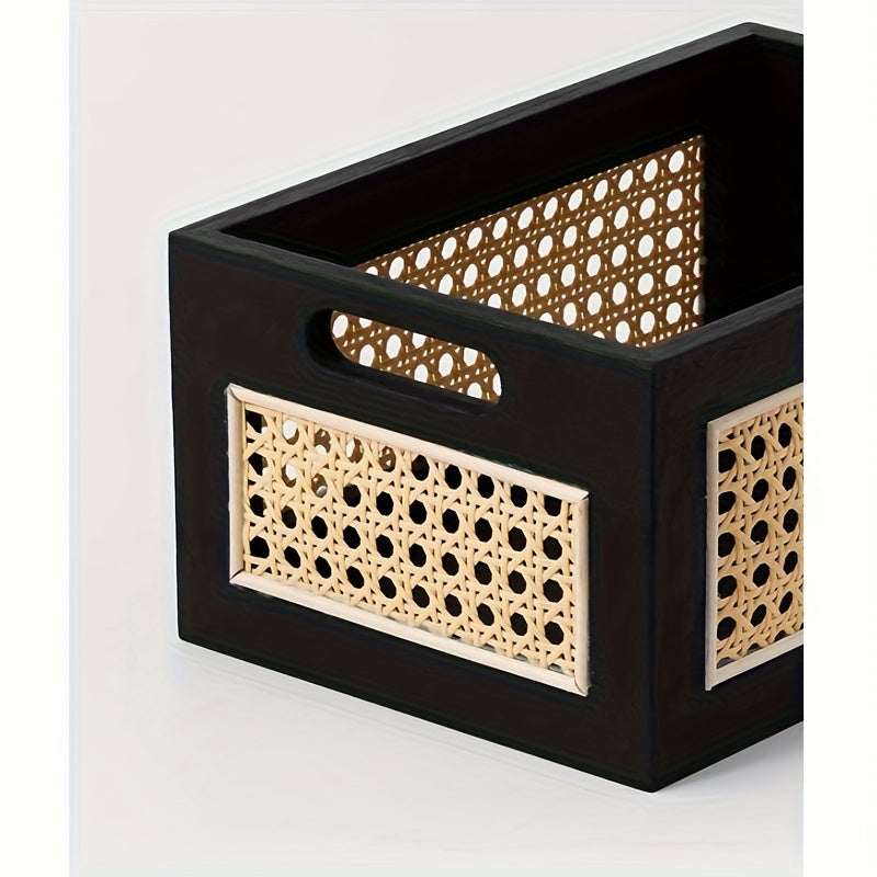Japanese-Style Wooden Rattan Woven Storage Basket - RFC8