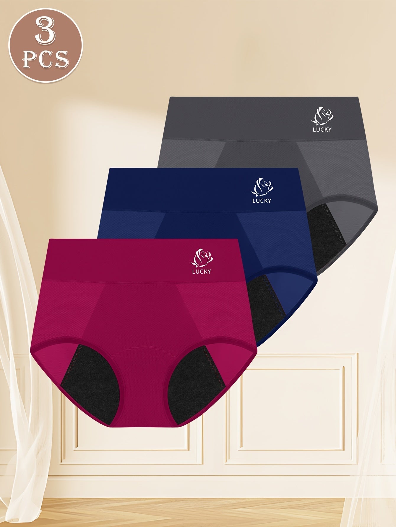 3pcs Women's Leakproof Period Panties, Mid-Rise TJR8W4C