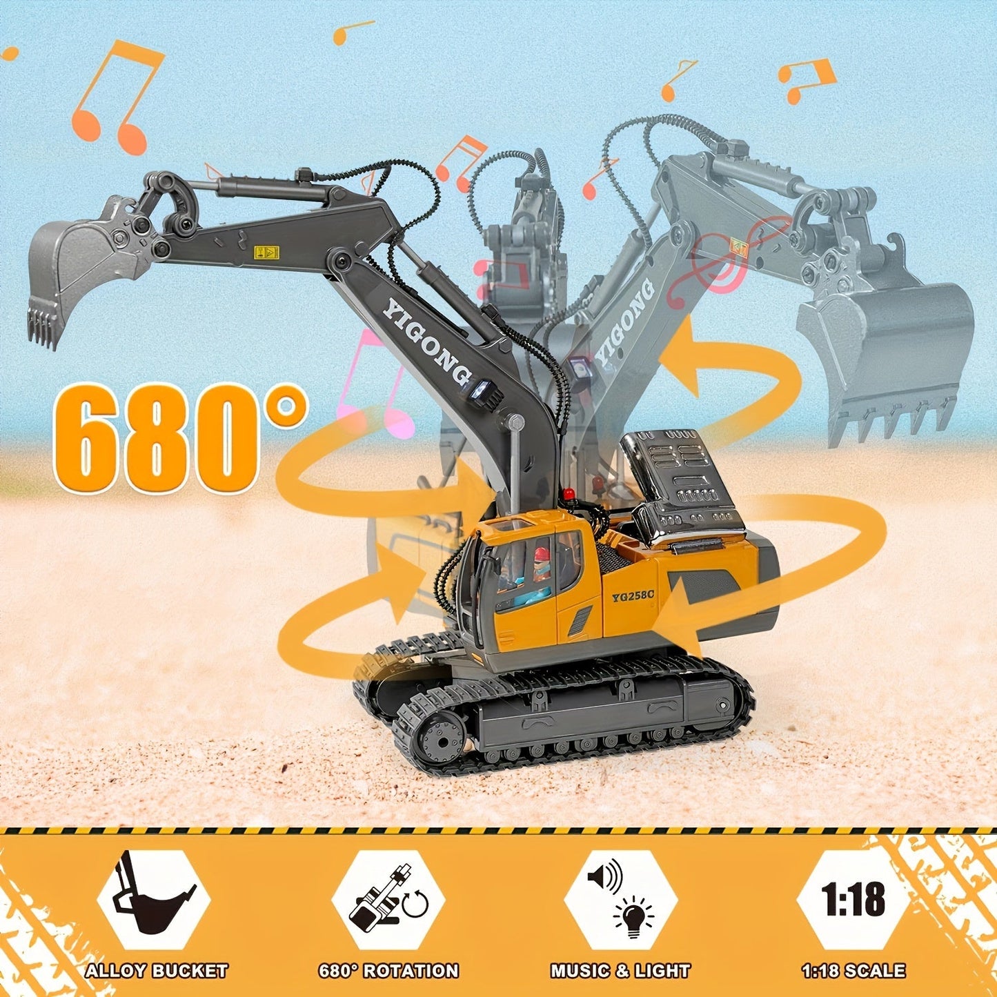 Youngsters' 11-Channel Yellow Remote Control Excavator Toy TJR9R5E