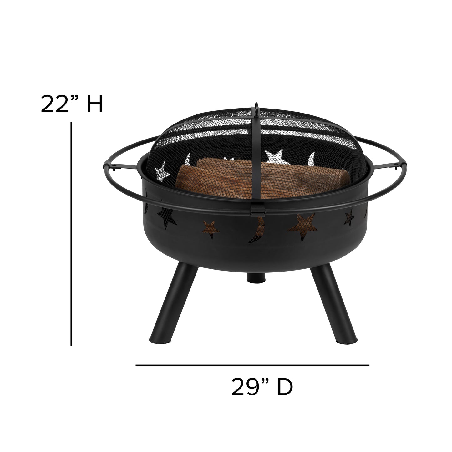 3 Piece Charlestown Poly Resin Wood Adirondack Chair Set with Fire Pit - Star and Moon Fire Pit with Mesh Cover