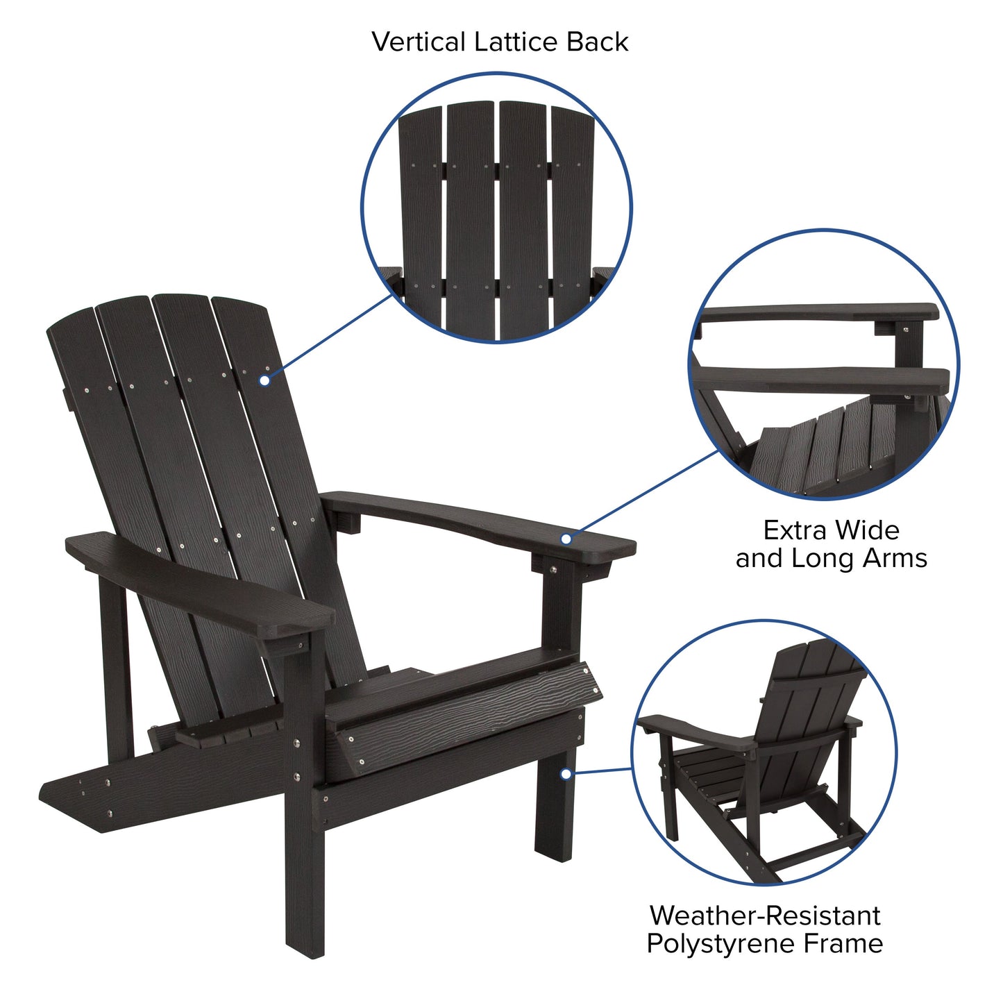 3 Piece Charlestown Poly Resin Wood Adirondack Chair Set with Fire Pit - Star and Moon Fire Pit with Mesh Cover
