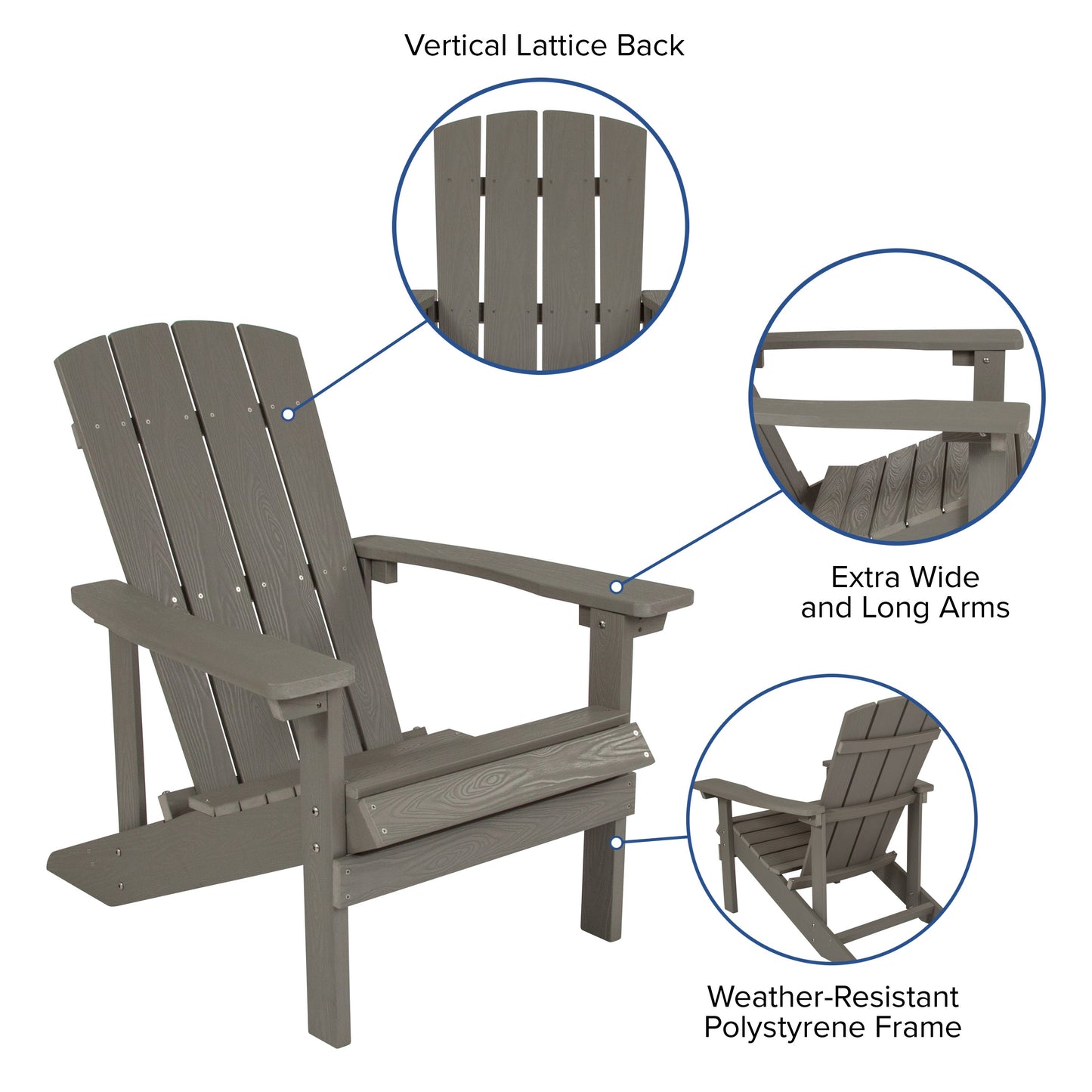 3 Piece Charlestown Poly Resin Wood Adirondack Chair Set with Fire Pit - Star and Moon Fire Pit with Mesh Cover