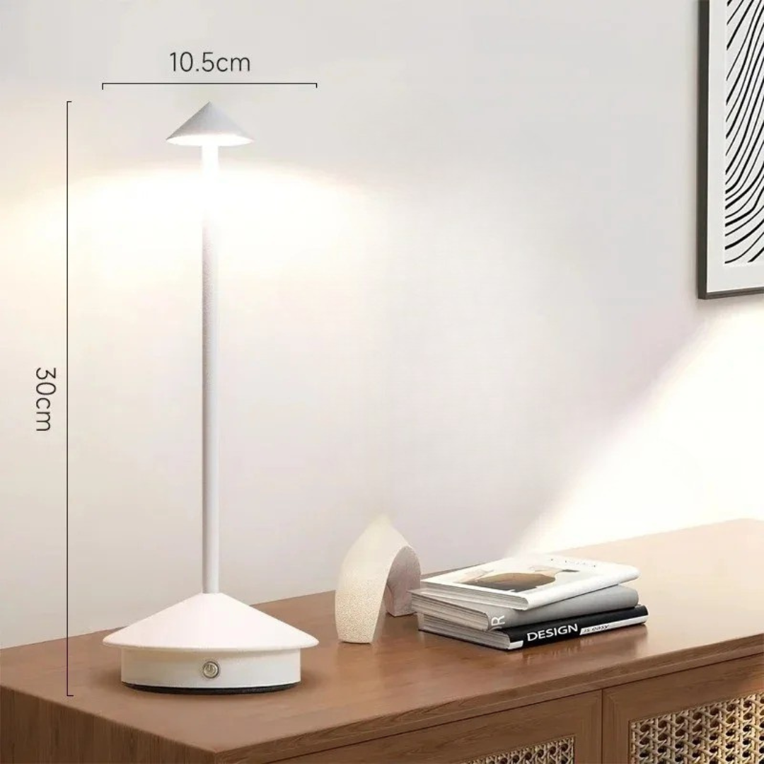 Modern Aluminium Cone LED Rechargeable Table Lamp With Stepless Dimming