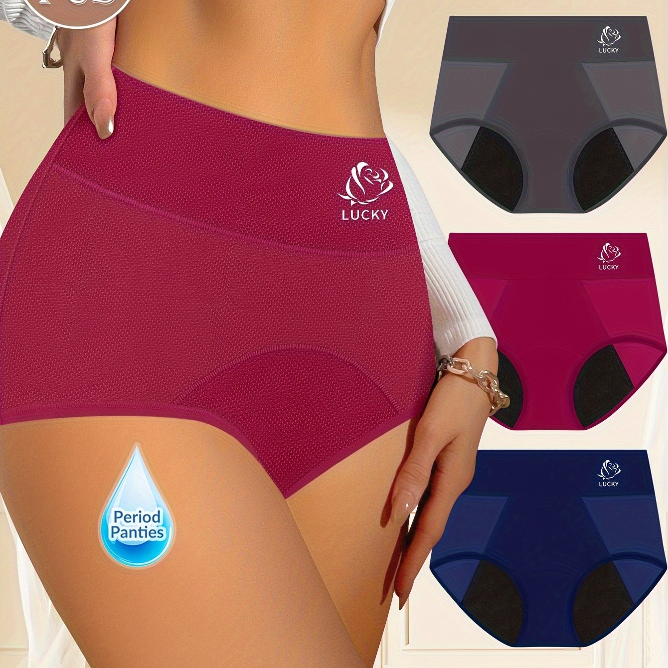 3pcs Women's Leakproof Period Panties, Mid-Rise TJR8W4C