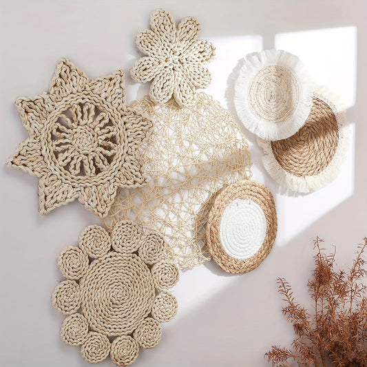 7 Style Boho Wall Baskets Hanging Rustic Rattan Decor - SL2M