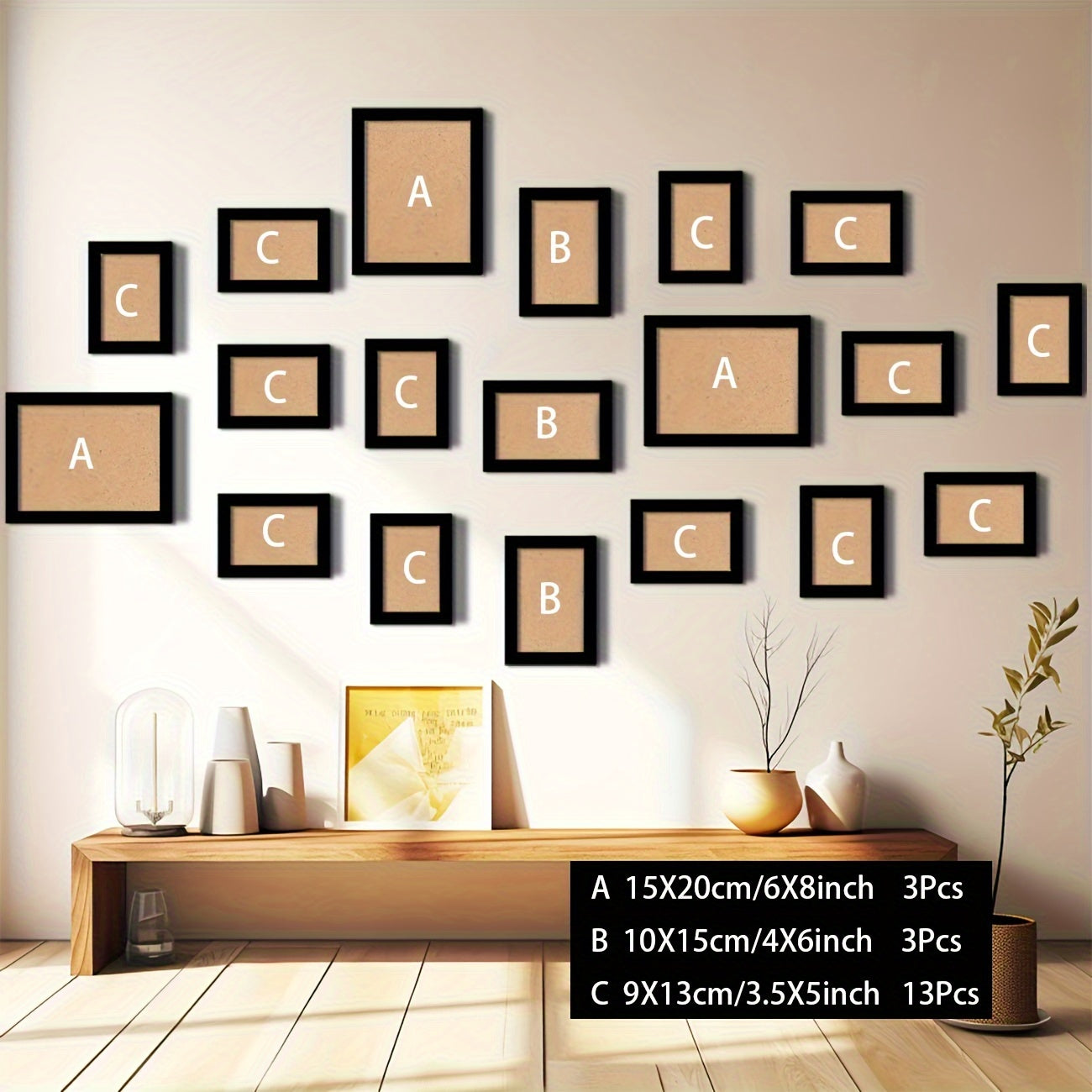 19Piece Wooden Photo Frame Wall Set-P17T