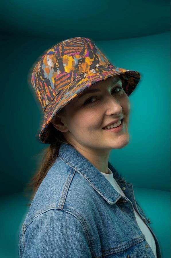 Toasted Marshmallow Campfire Bucket Hat - Abstract Organic Print Outdoor Hat for Glamping & Festivals