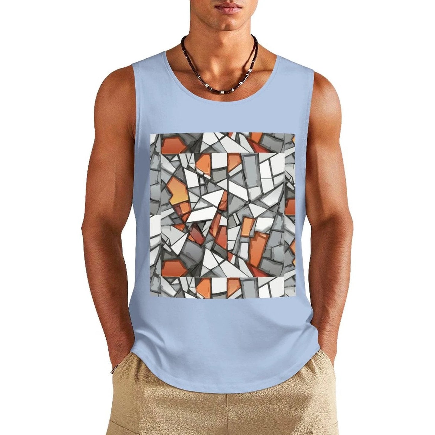 Graffiti Frame Cotton Tank Top — Teal Tank with Street Art Chest Print for Summer Sessions