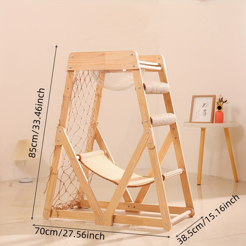 Wooden Cat Tower With Scratching Post - DJ2N