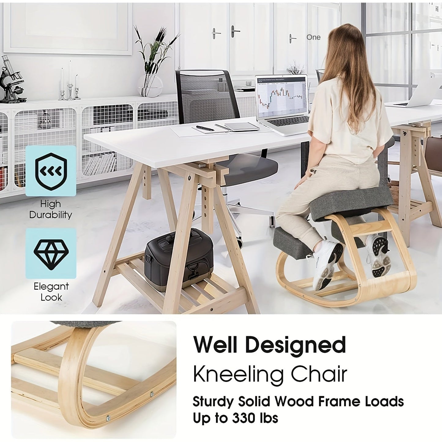 Wooden Pilates Kneeling Posture Fitness Yoga Chair TJR6F4S
