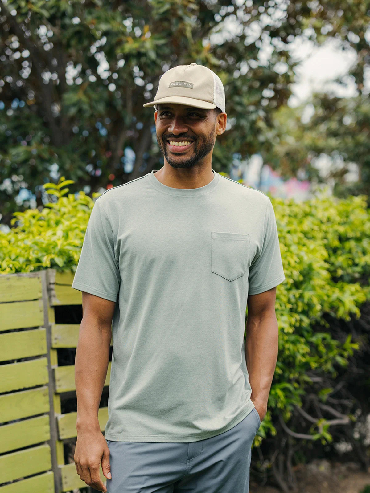 Men's Bamboo Flex Pocket Tee - Heather Ocean Mist