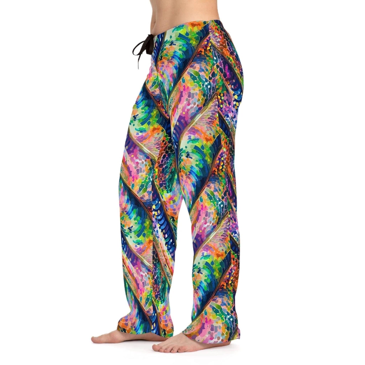 Kaleidoscope Rainbow AOP Lounge Pants for Maximalist Festival Mornings — Luxury Vibrant Pajamas, Colorful Sleepwear Bottoms, Gift for Her
