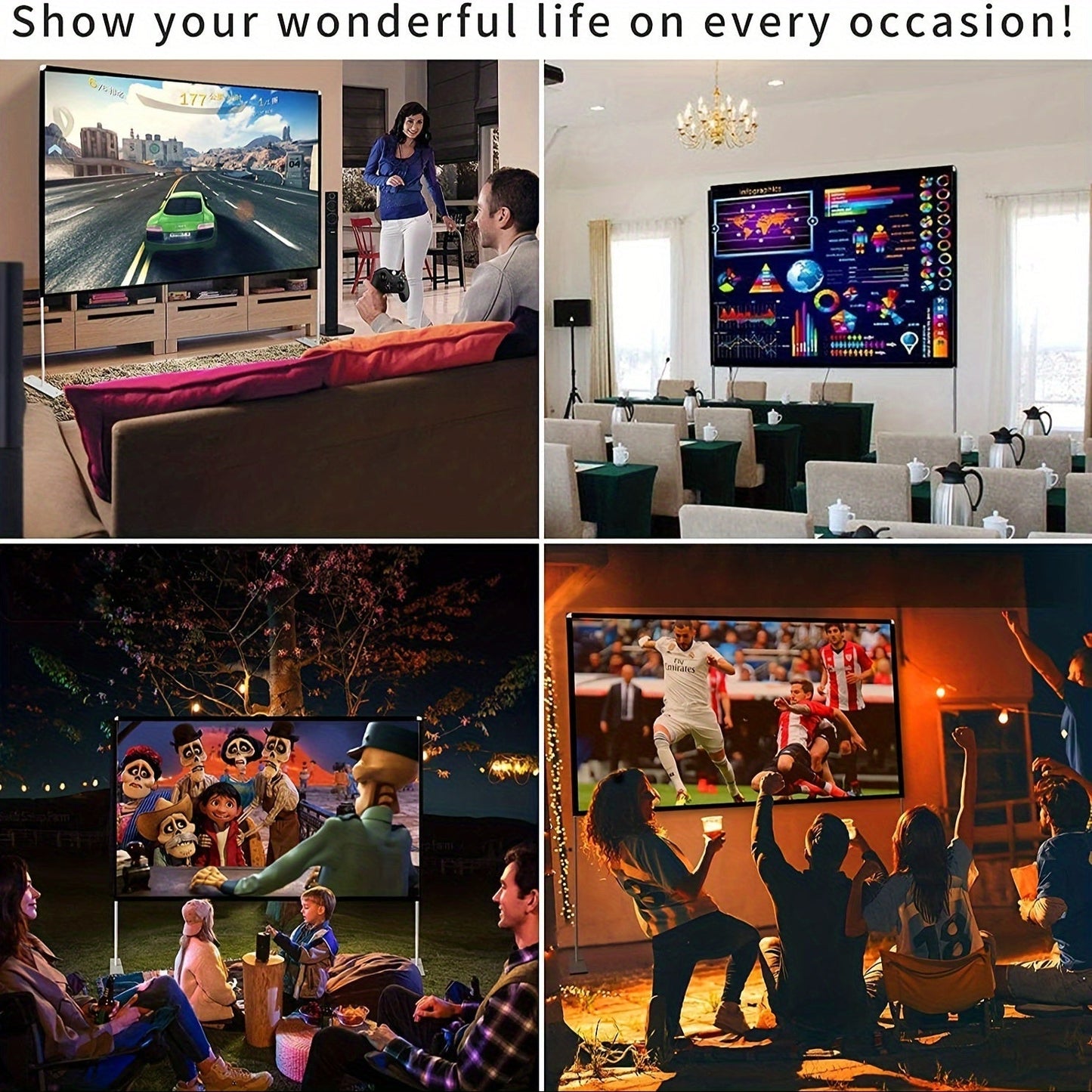 1080P Outdoor Projector Screen with Stand - TJR8Q1M