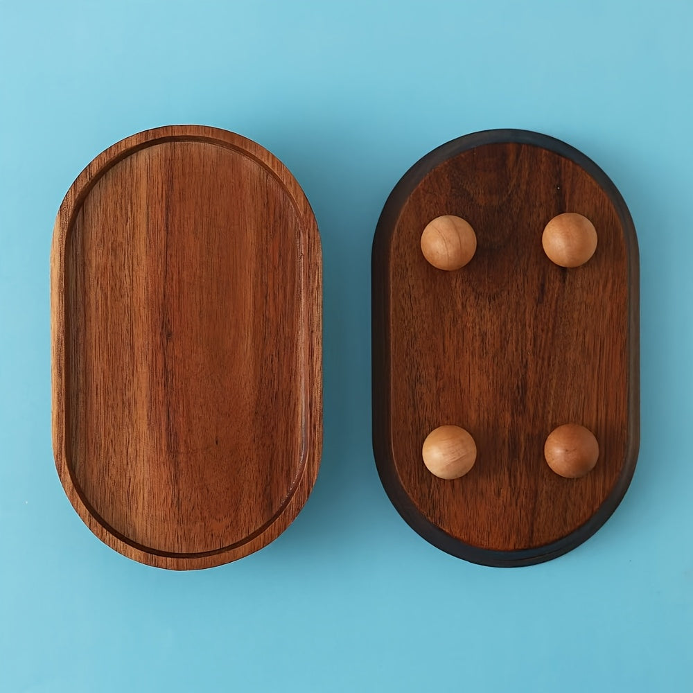 Elegant Oval Wooden Tray with Sphere Legs - V3RN