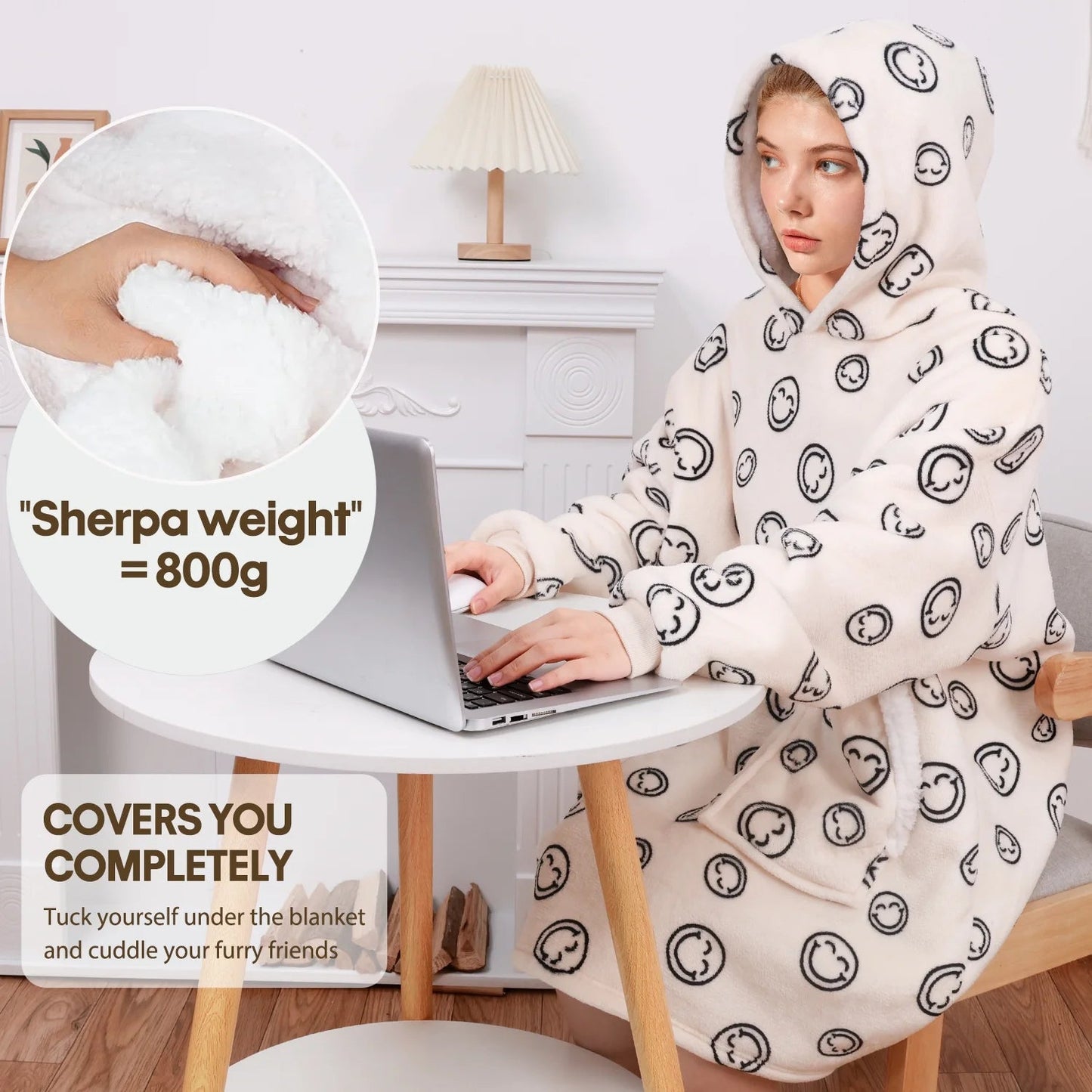 Smile Plush Hoodie Blanket