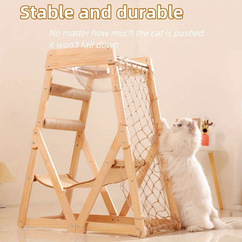 Wooden Cat Tower With Scratching Post - DJ2N