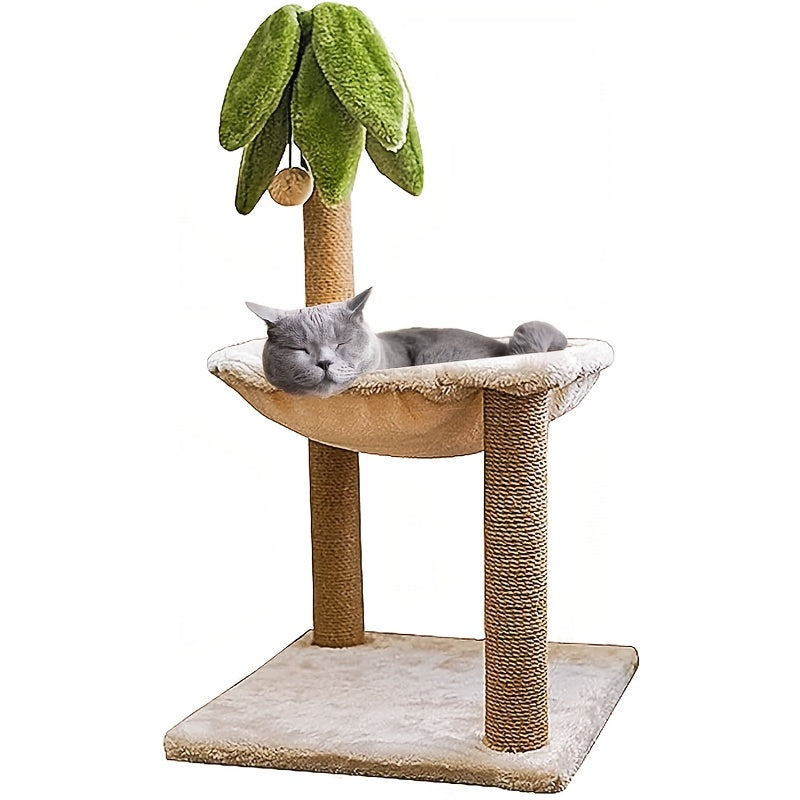 A Cat Tree Tower with a Hammock And Cat Bed - YVH9