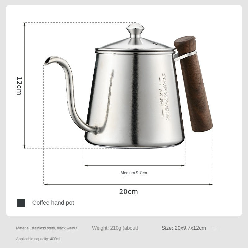 Campingmoon SW-3 Coffee Hand Pot Portable Lightweight Pour Over Coffee Tea Pot 400ml Stainless Steel With Black Walnut Handle Thin Gooseneck Kettle Narrow Mouth