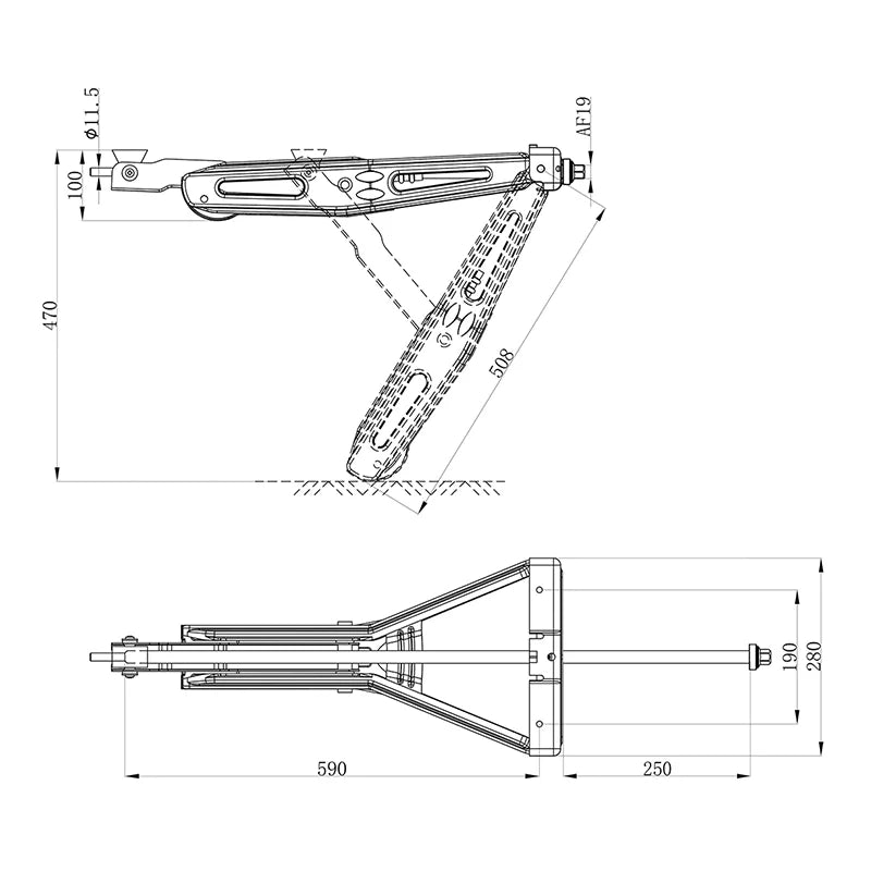 ProPlus Caravanhoeksteun 1000kg 605x280mm H:470mm met verlengd uitdraaimechanisme