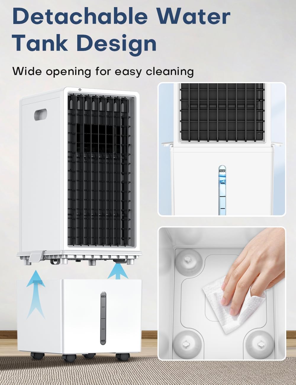 BIGOOSE 4-in-1 windowless air cooler, dual water tanks, timer, remote & touch controls
