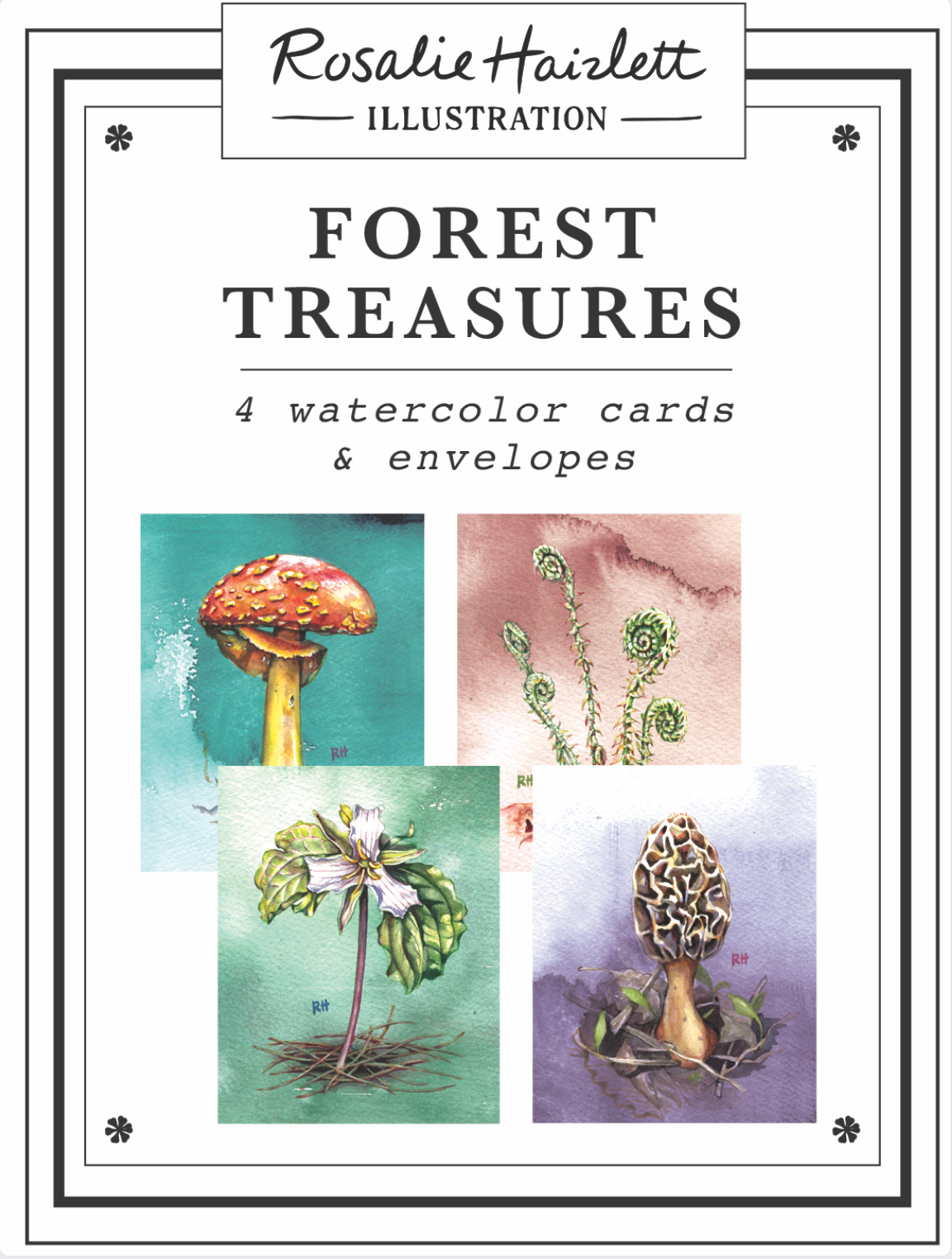 Rosalie Haizlett Illustration - Forest Treasures - Set of 4 Assorted Greeting Cards