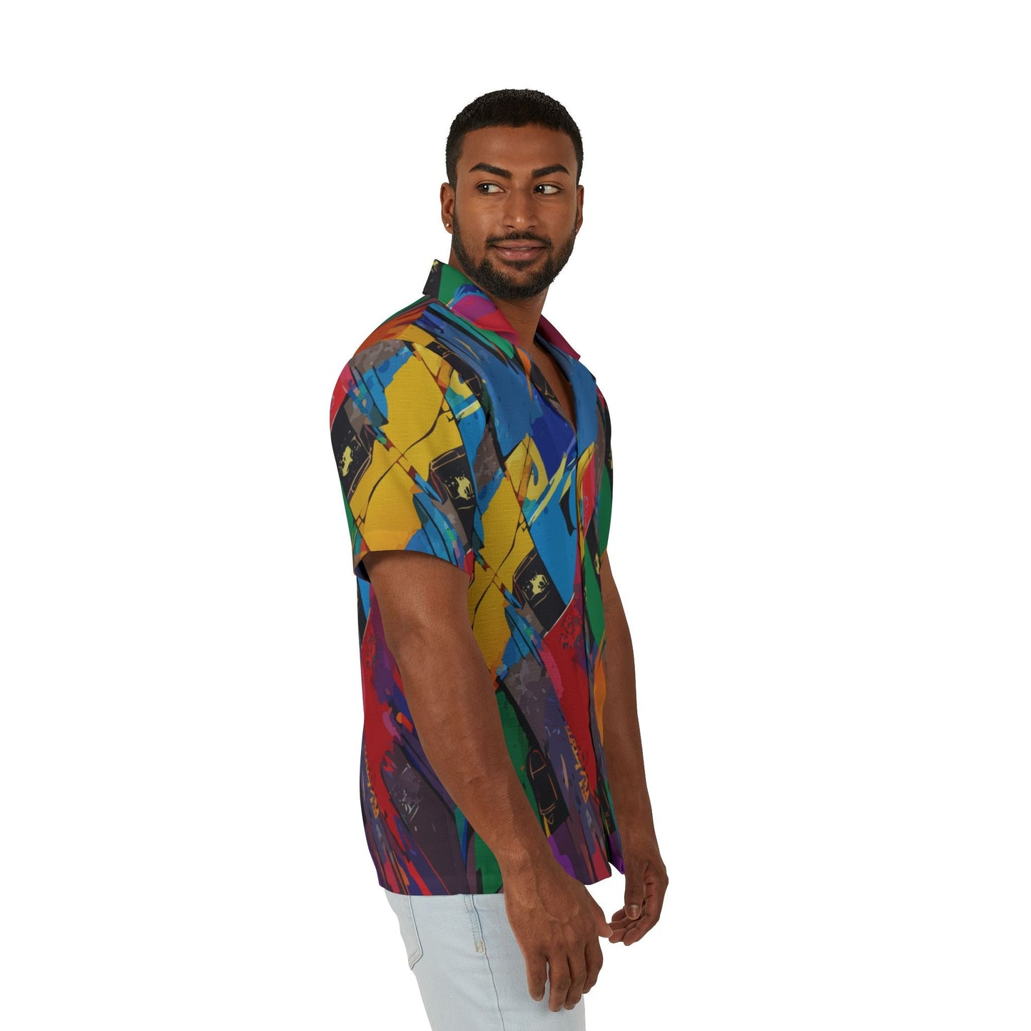 Vibrant Men's Hawaiian Camp Shirt, Tropical Vacation Wear, Beach Party Essentials, Fun Summer Fashion, Colorful AOP Shirt