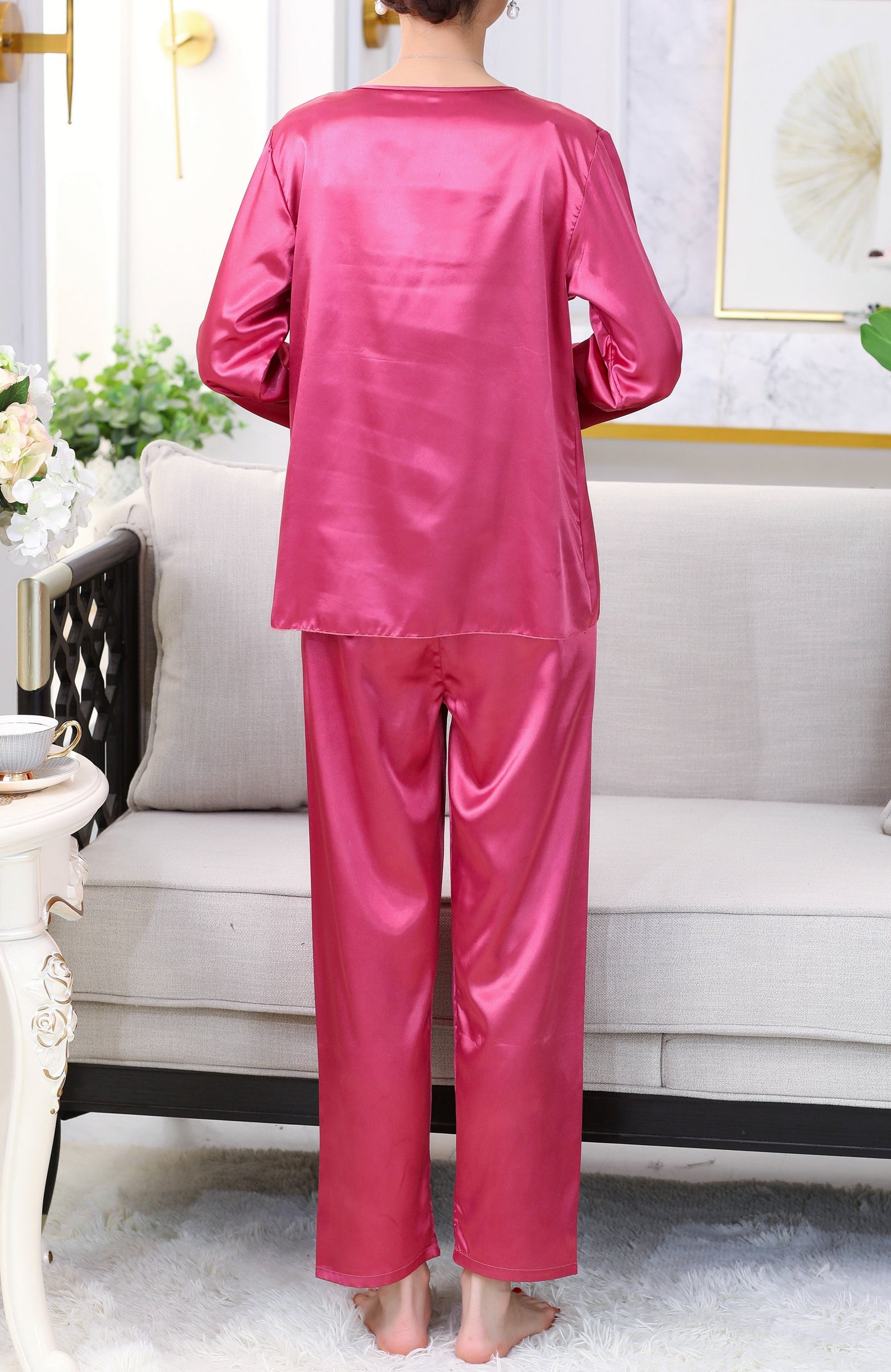 Classic Floral Long Sleeve Satin Pajamas #79003
