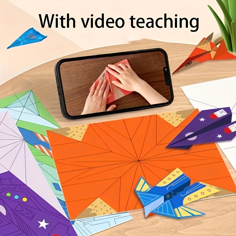 32 Sheets Creative Paper Airplane Craft Kit with Guidebook TJR5L7H