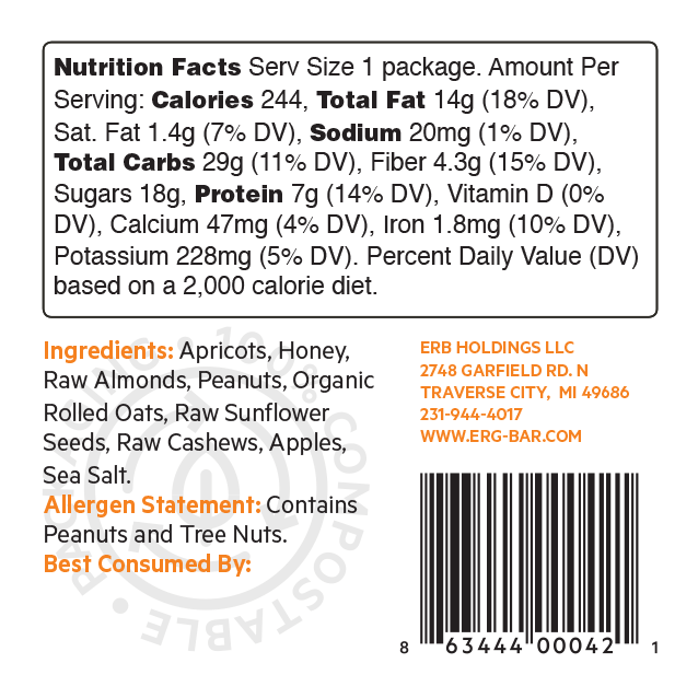 ERG! Bars - Apricot P'Butter ERG! - Box of 12 Bars