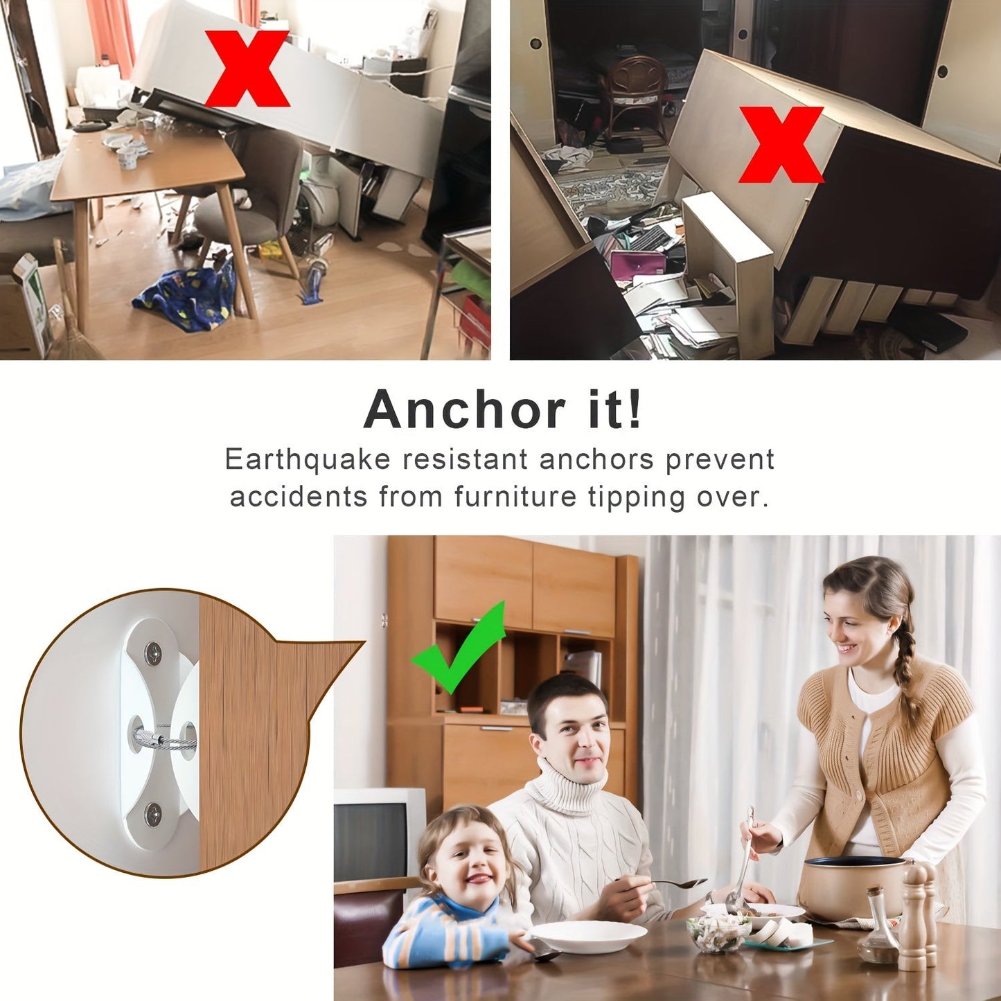 2pcs Furniture Anchors, Secure Up to 181.44KG TJR8L3D