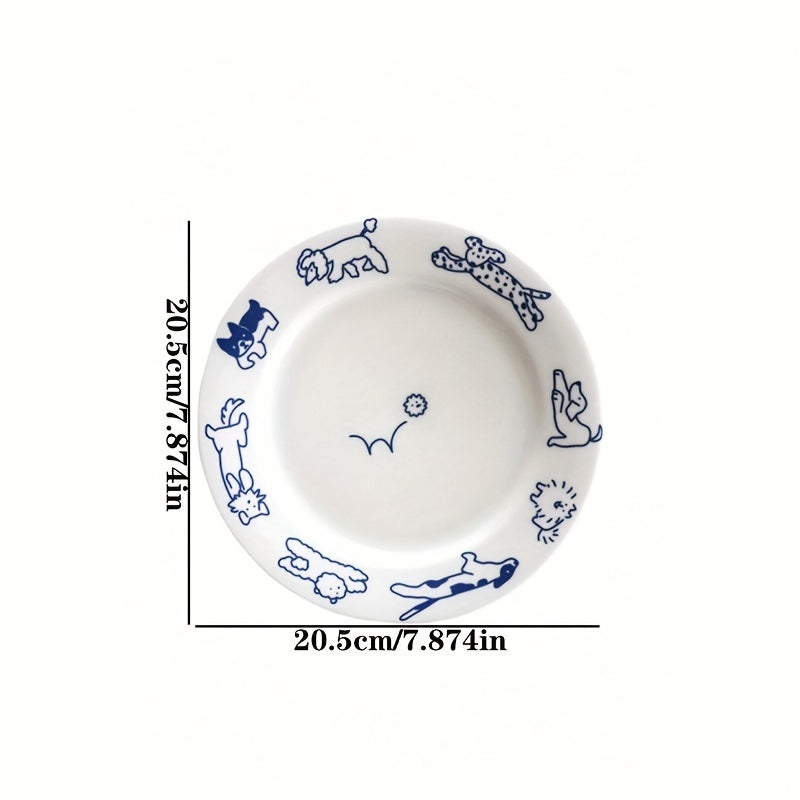 Vintage Cute Kitten Puppy Blue Breakfast Ceramic Plate - DO2K