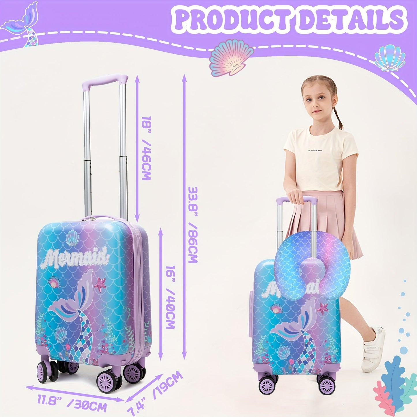 2Piece Hardside Spinner Luggage Set with Neck Pillow-I1JO