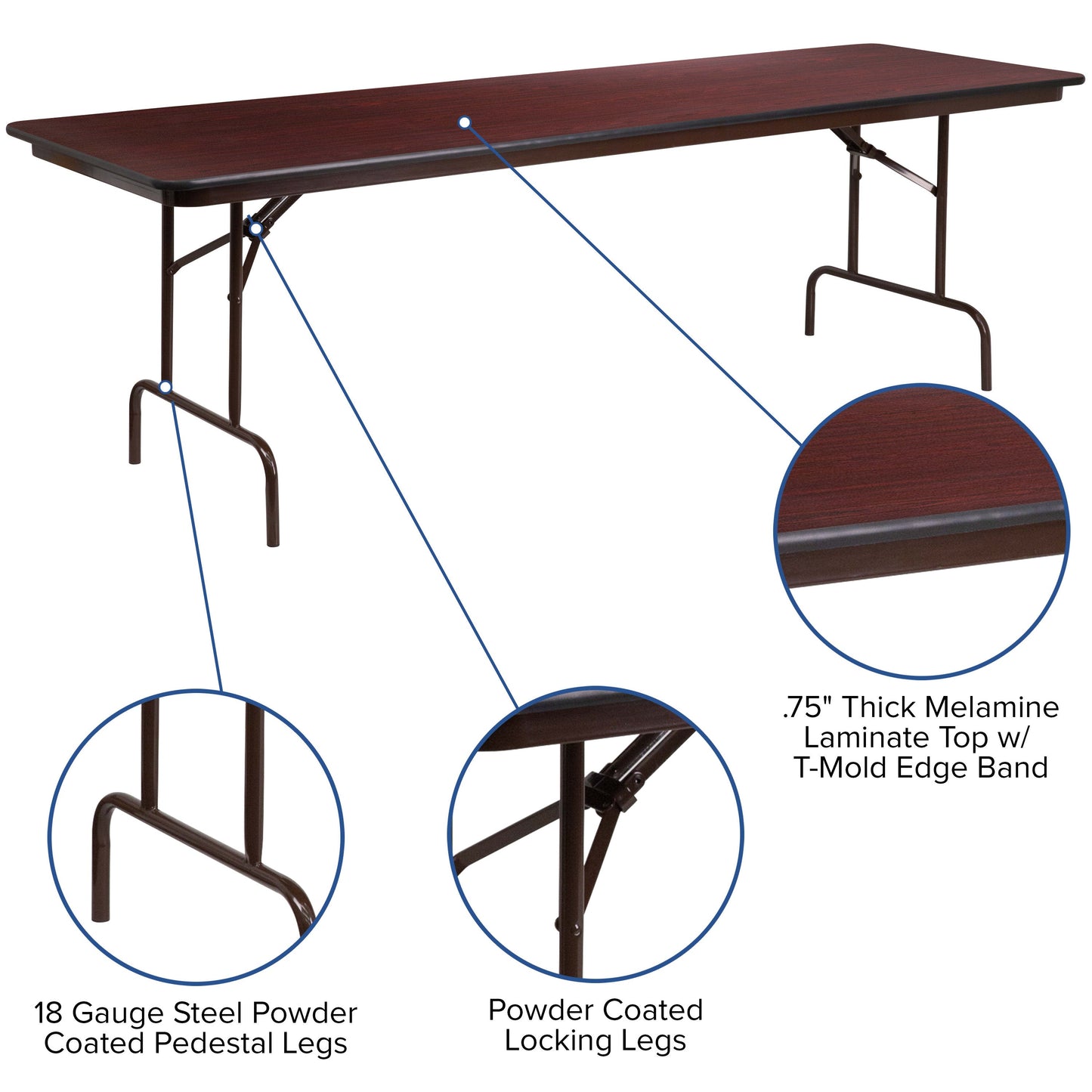8-Foot Mahogany Melamine Laminate Folding Banquet Table