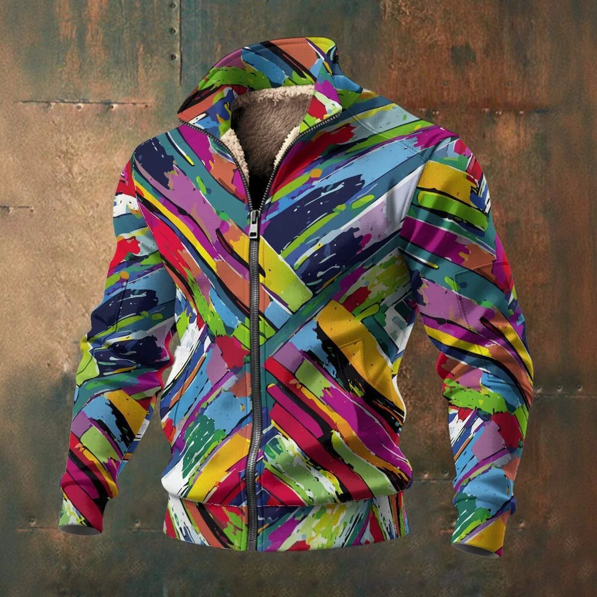 Urban Brushstroke Artist Zip Jacket - Vibrant All-Over Print Windbreaker for Modern Creatives