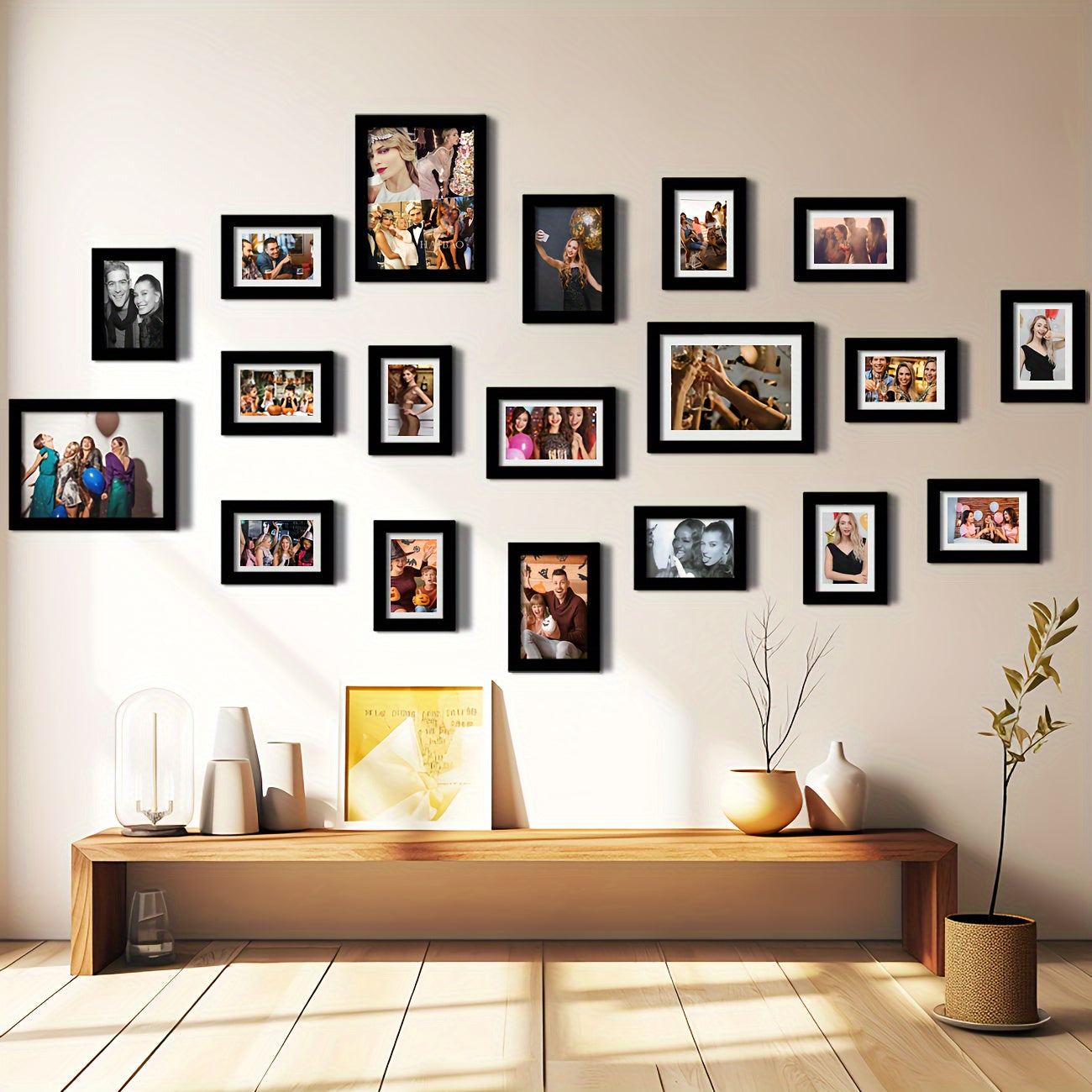 19Piece Wooden Photo Frame Wall Set-P17T