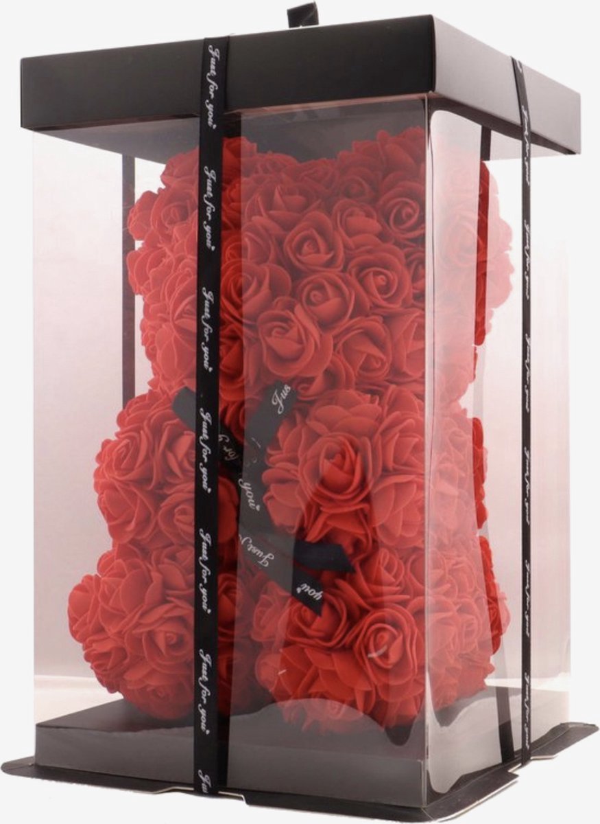ADGO-GO - Rose bear met giftbox 25 cm - rozen beer - Romantisch Liefdes cadeau cadeautje - Cadeau voor vrouw - Huwelijk - Vriendin- rood