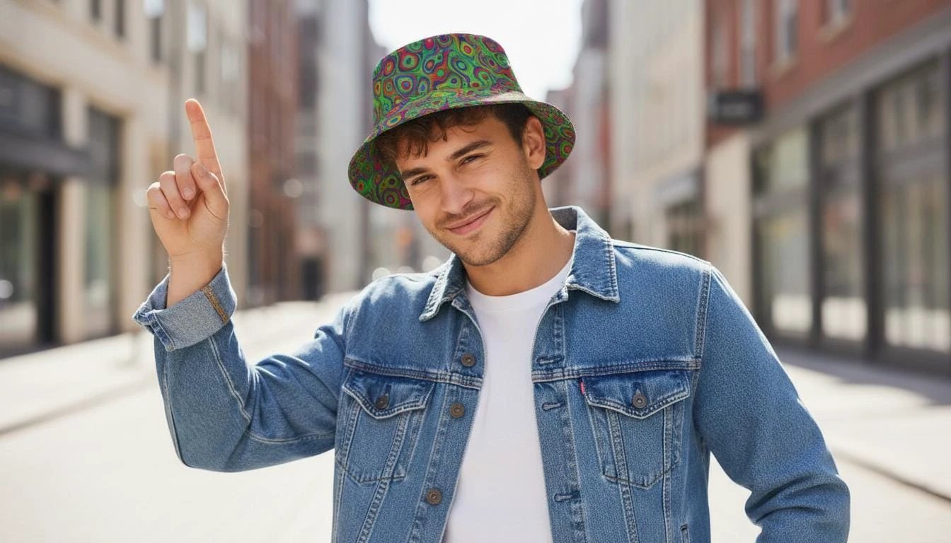 Alligator Bites Neon Bucket Hat for Psychedelic Ravers — Dubstep Alt Fashion Headwear, Neon Geometric AOP, Playa-Ready Festival Hat