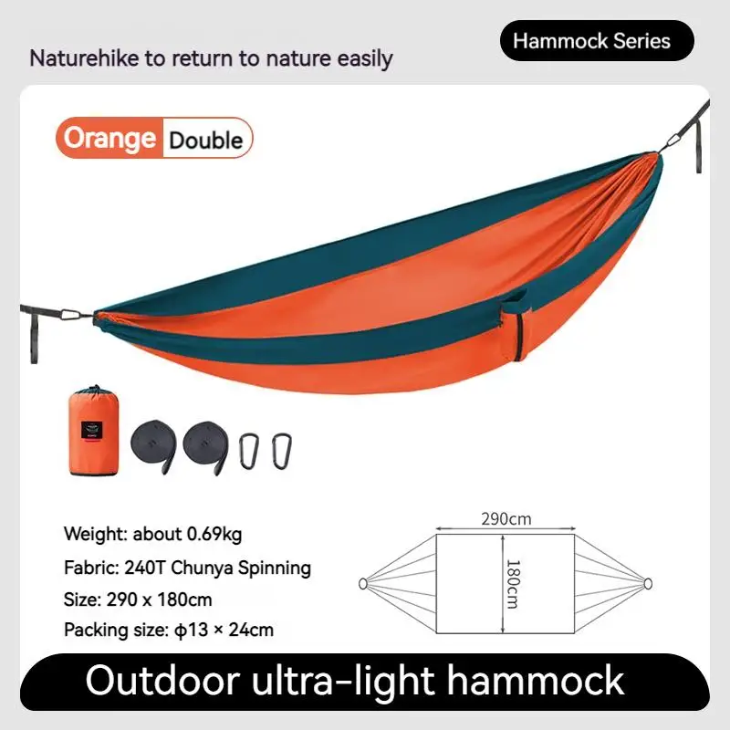 Naturehike LONE BOAT Ultralight Swing Hammock Series Upgraded 1 and 2 Person Adult & Children Tree Hanging Bed Camping 180kg Max Load 240T Nylon