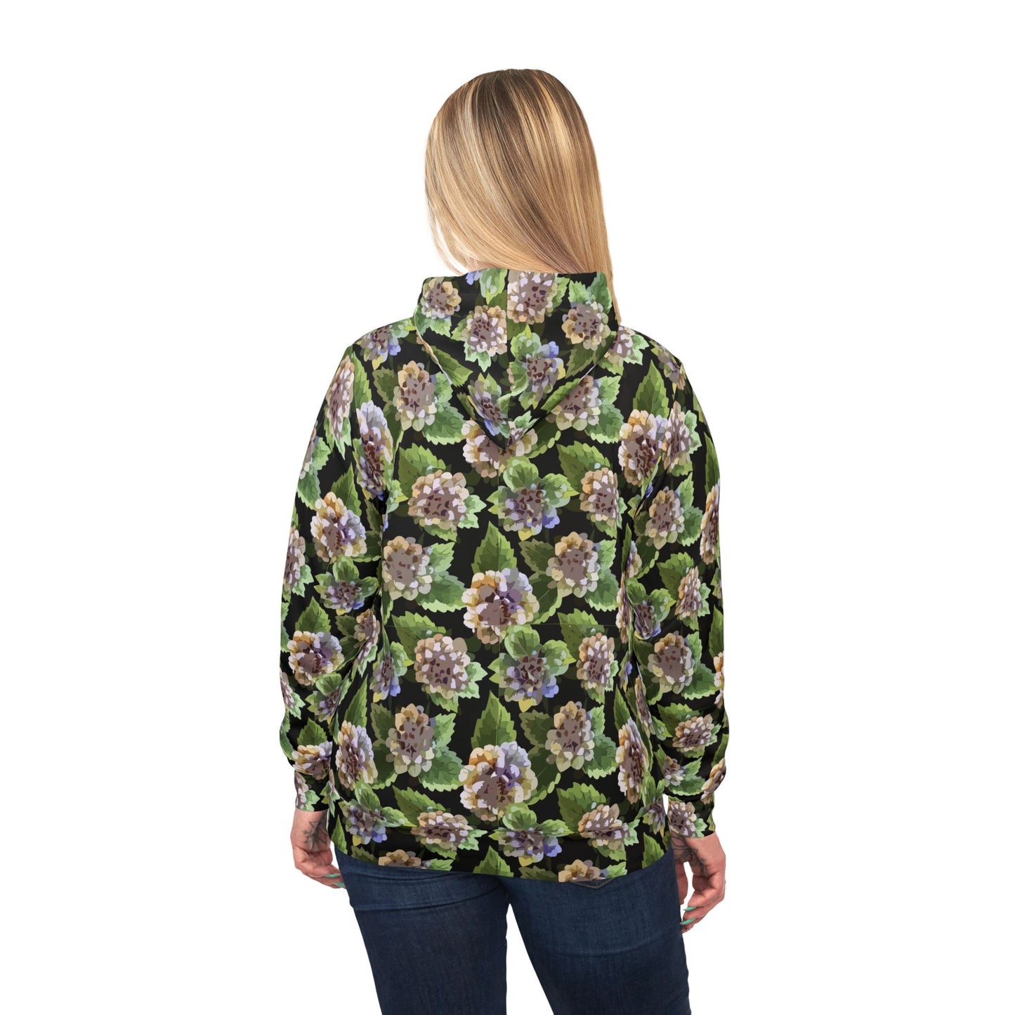 Floral Print Athletic Hoodie for Nature-Forward Fitness Dressers — 95% Recycled Polyester AOP, Adjustable Hood, Gym-to-Street Nature Statement