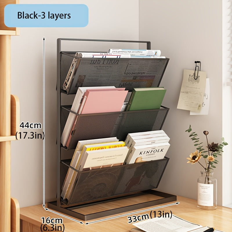 3-Tier White Metal Storage Rack for Office Supplies - F2IJ