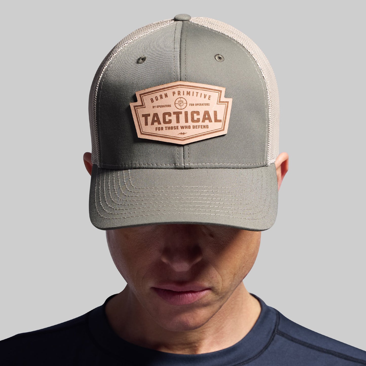 Tactical Light Leather Patch Trucker Hat (OD Green)