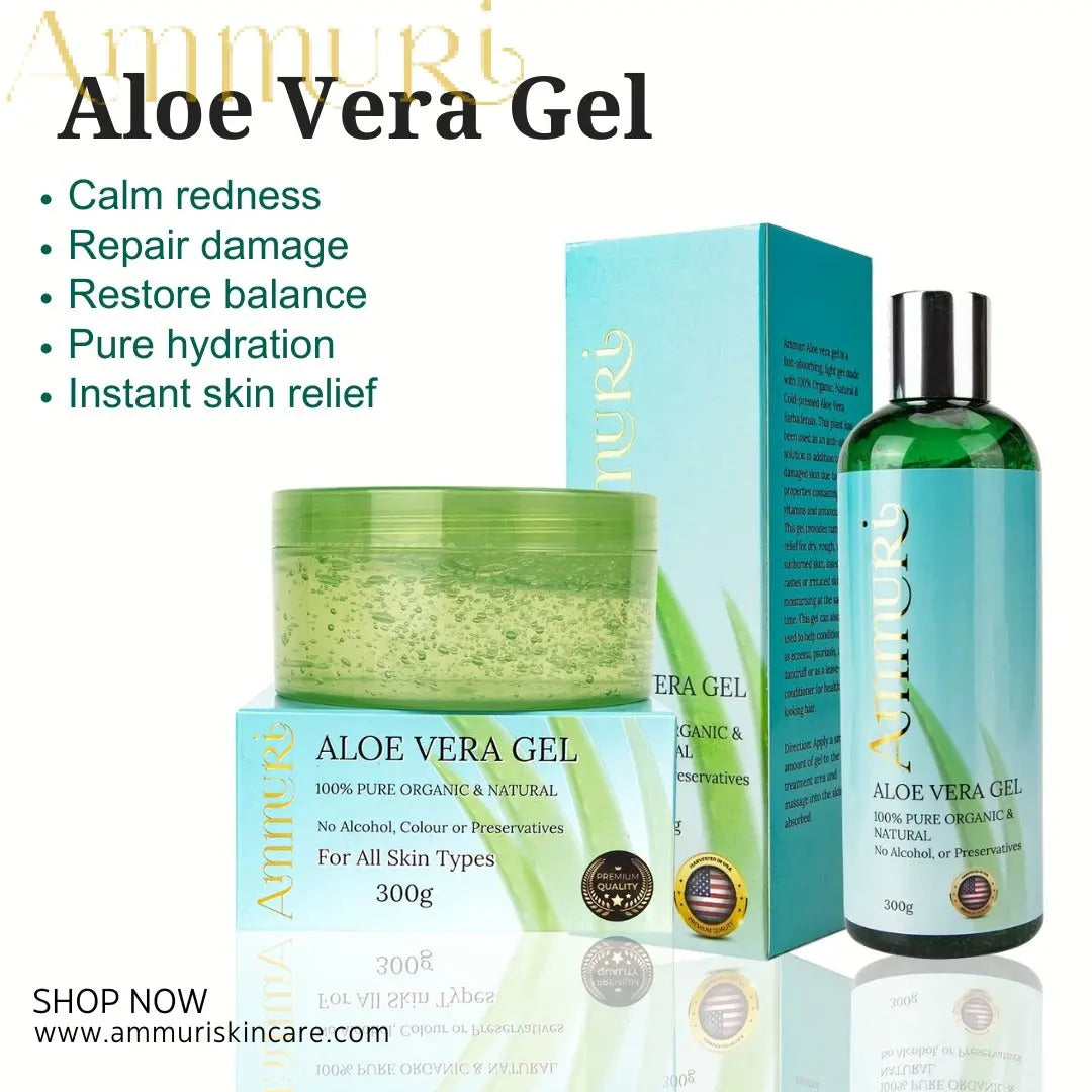 Ammuri Organic Aloe Vera Gel Set - Pure Natural Hydration 2-Pack 300g Each