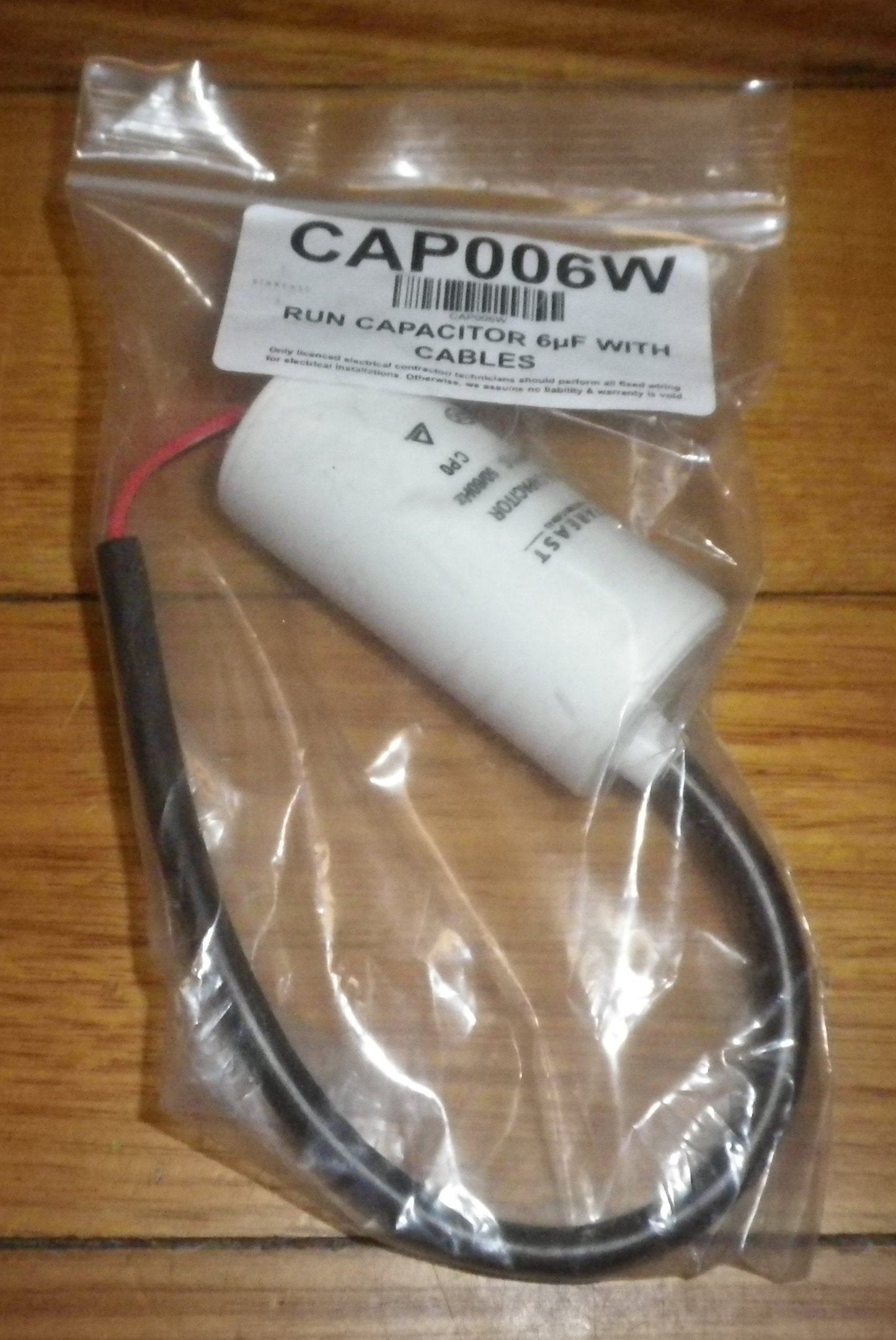 6uF 450Volt Motor Run Capacitor with Wires - Part # CAP006W
