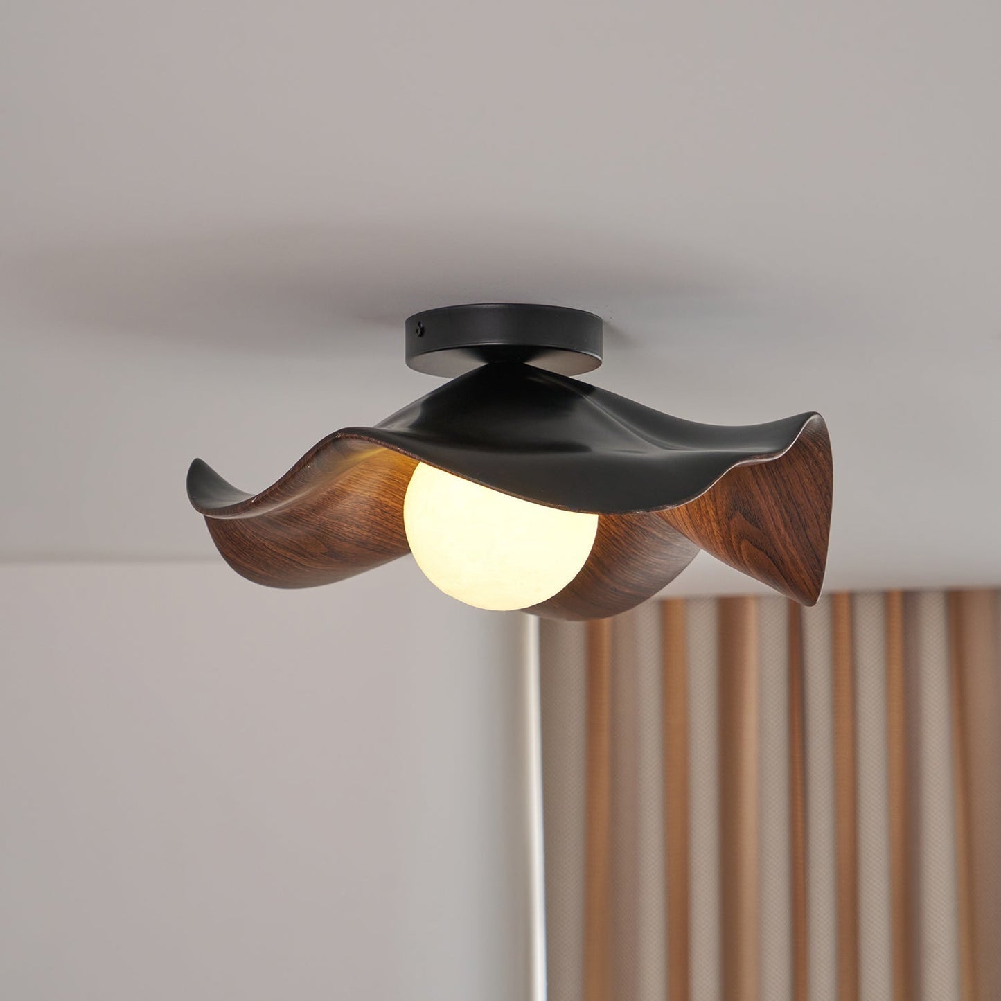 Wavy Wood Petal Ceiling Light With Globe Diffuser