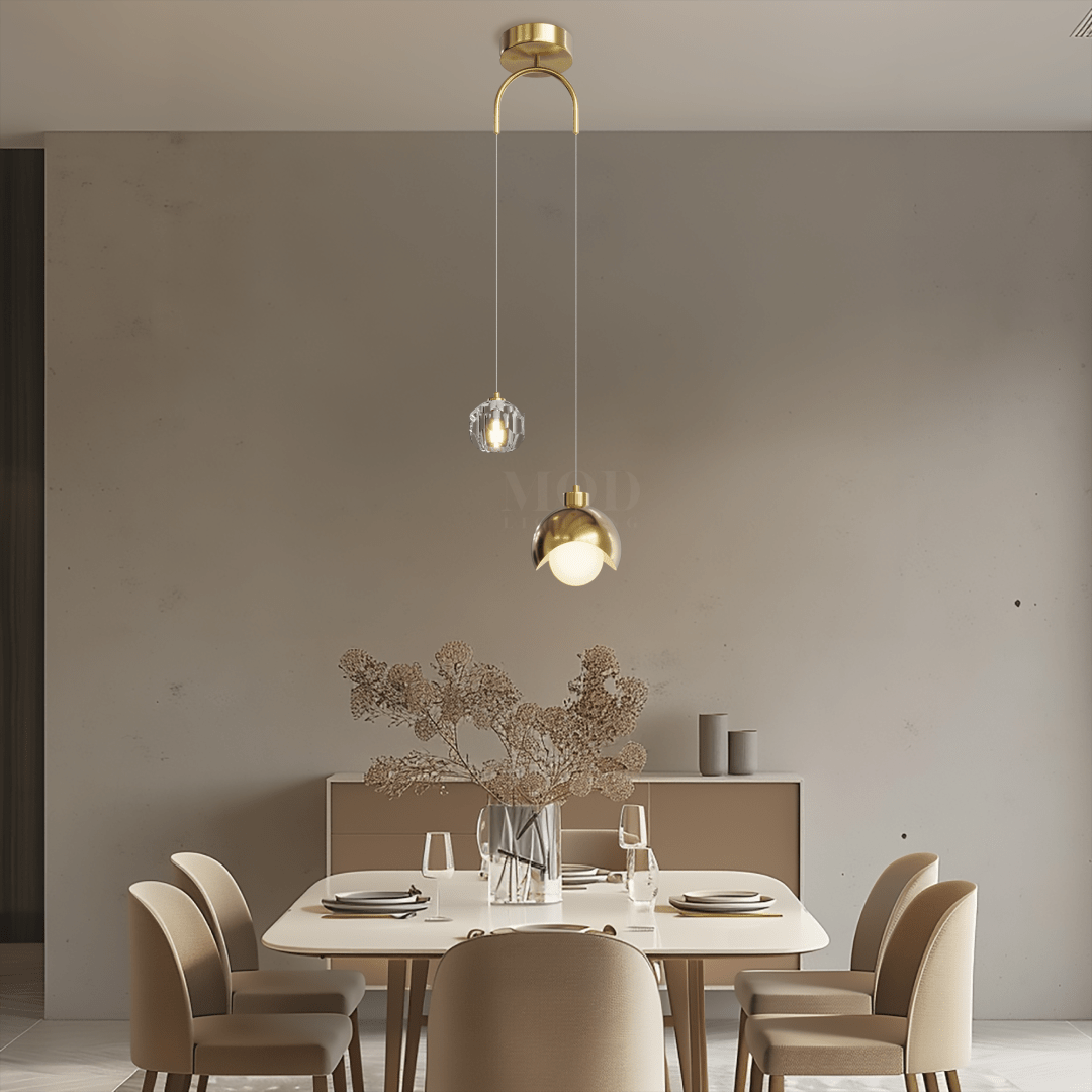 Dual-Drop Pendant Light With Globe Shade And Crystal Accent
