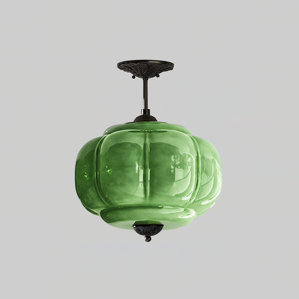 Sculpted Glass Ceiling Light With Brass Accents