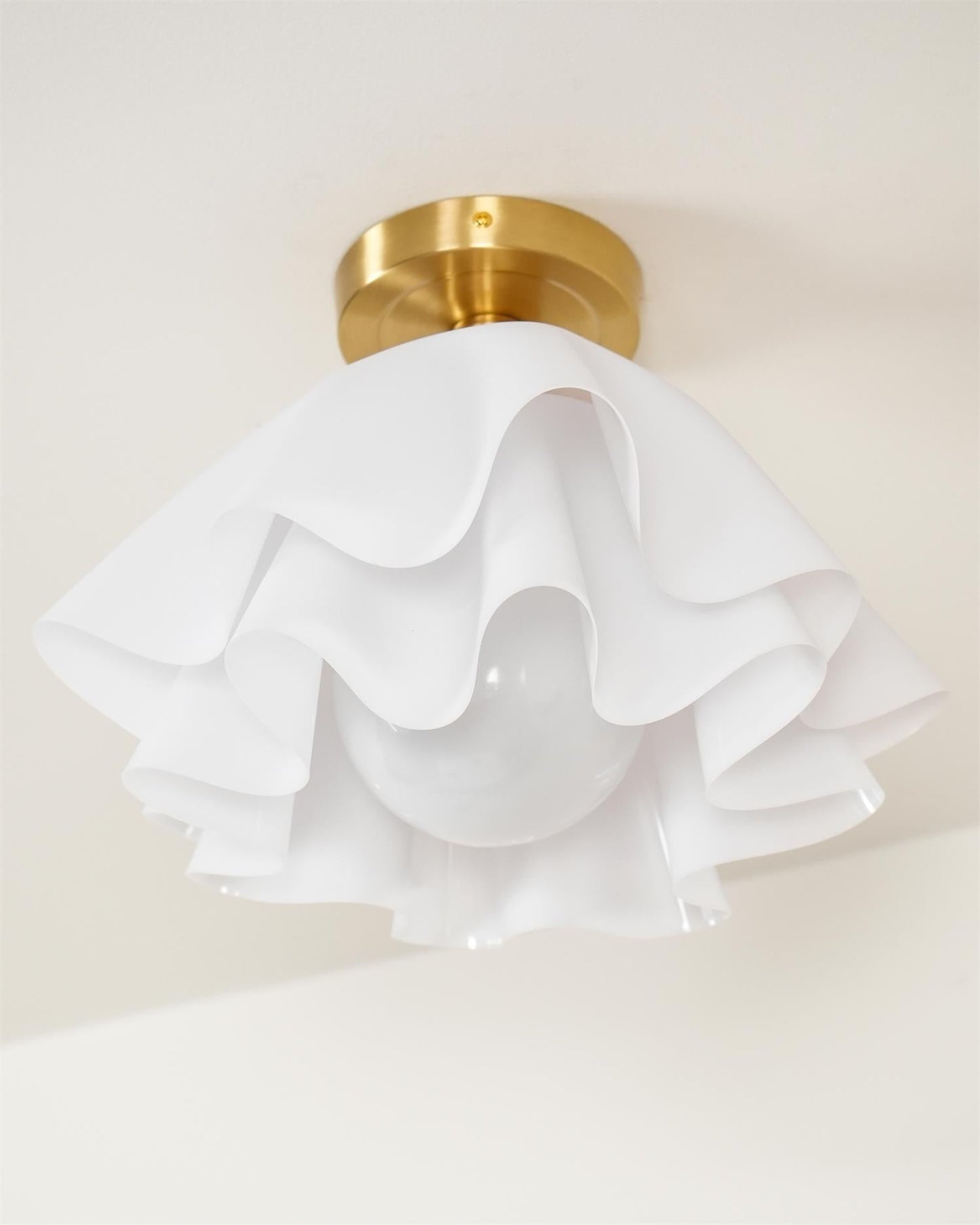 Ruffled Shade Semi Flush Mount Ceiling Light With Brass Fitting