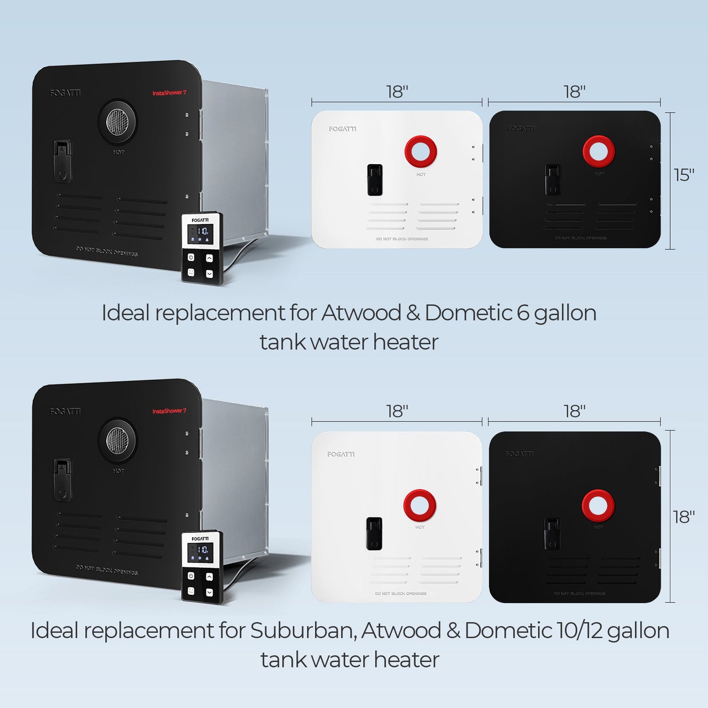 Fogatti InstaShower 7, 48,000 BTU RV Tankless Water Heater with Door