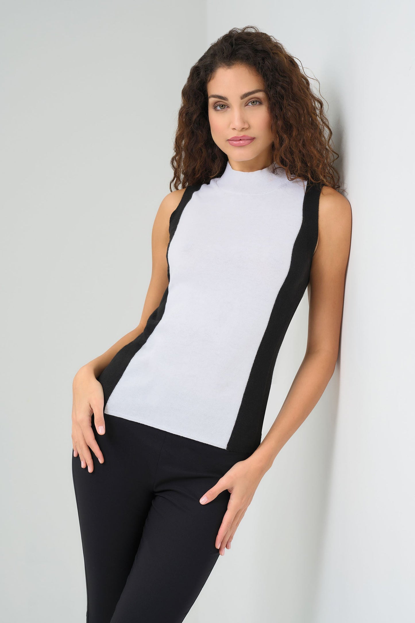 Abryl Contrast Cashmere Blend Mockneck Top