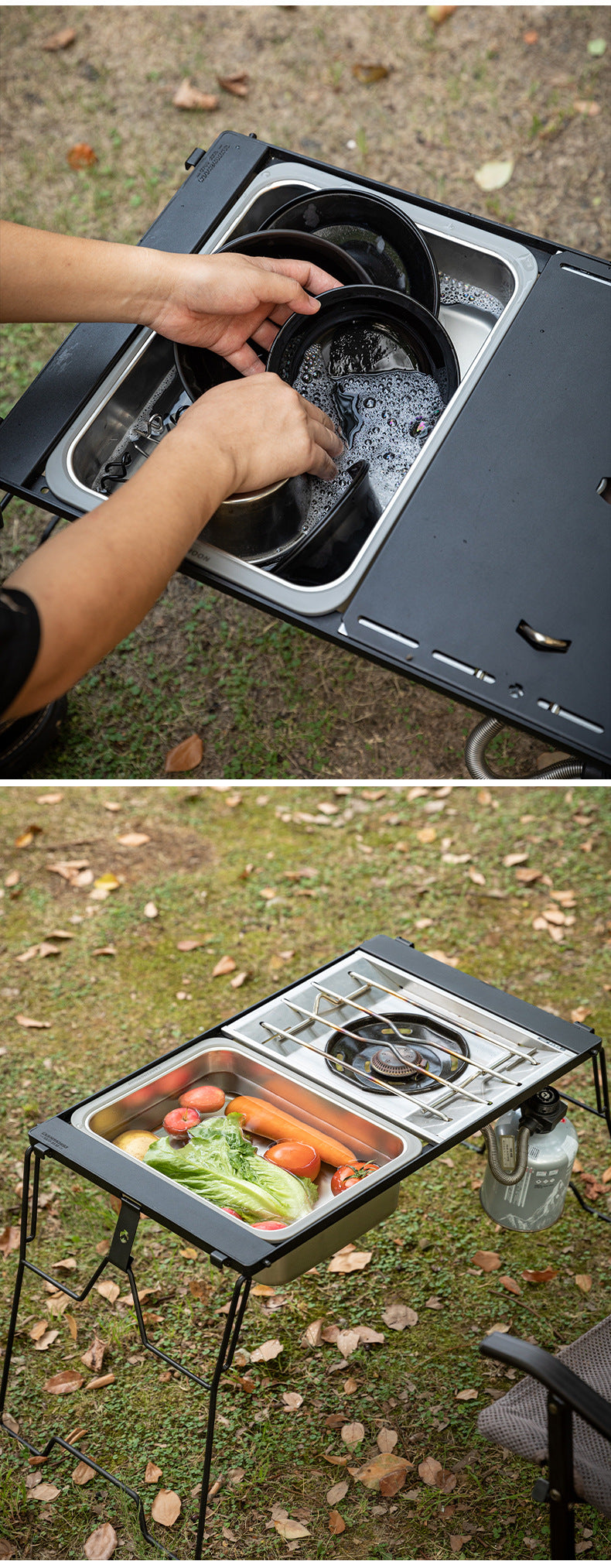 Campingmoon CK-26 IGT One Unit Sink Portable Lightweight Multi-Function Storage Basin Stainless Steel Outdoor Kitchen Sink Add-on Accessories